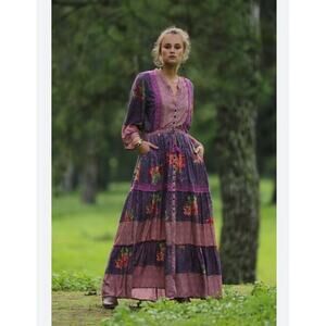 TULLE & BATISTE Sz L Large Purple Floral Animal Print Fall Layla Gown Dress